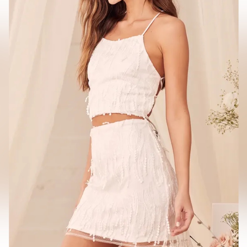 A5 #264 Dancing in a Dream White Fringe Lace-Up Two-Piece Mini Dress size medium - Picture 5 of 13